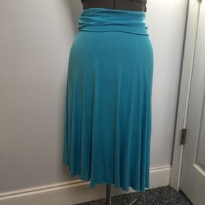 Popular Basics teal knit skirt w/ asymmetrical hem